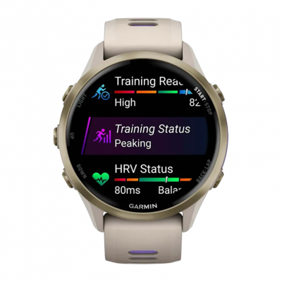 Спортивные часы Garmin Forerunner 970 Soft Gold Titanium with French Grey Case and French Grey Translucent Indigo Band Спортивные часы Garmin Forerunner 970 Soft Gold Titanium with French Grey Case and French Grey Translucent Indigo Band
